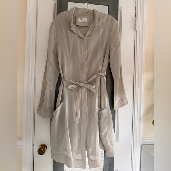 ANNETTE GÖRTZ Sheer Button Down Linen Dress In Sage Green - Picture 2 of 8